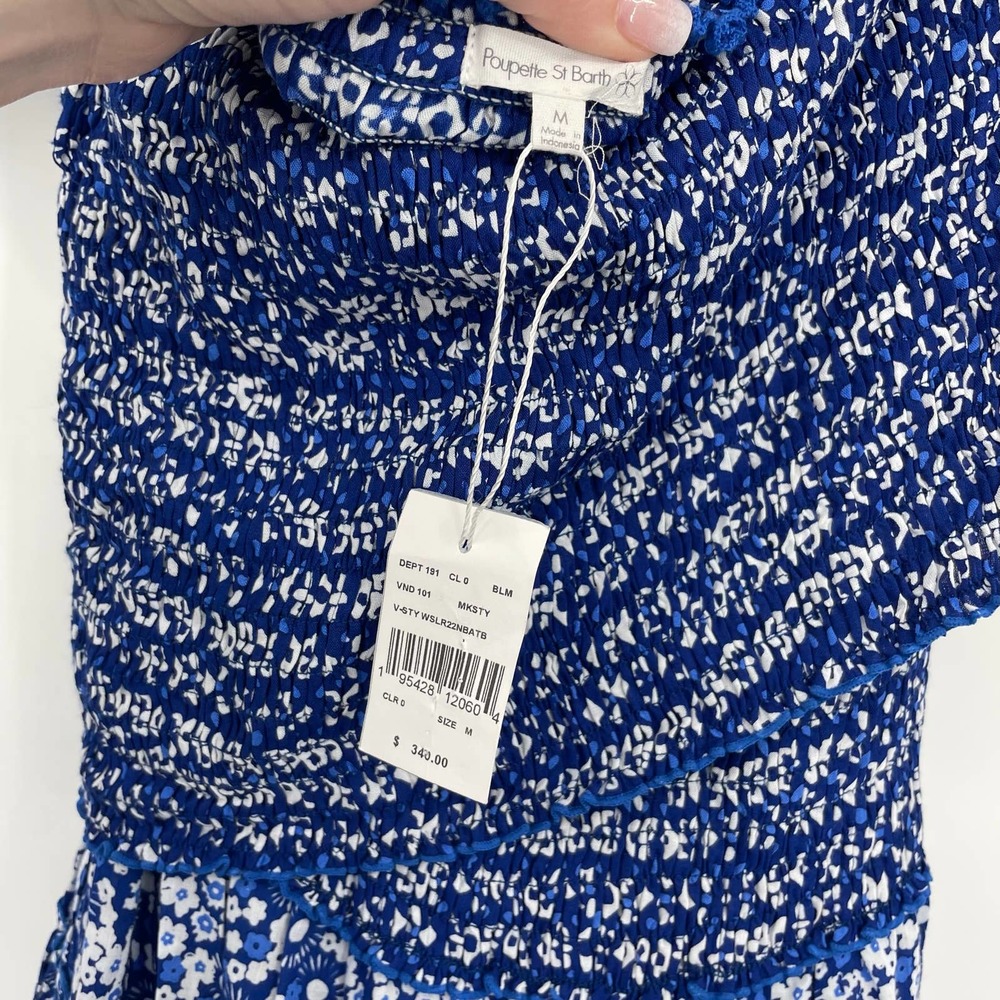 NWT Poupette St Barth Soledad Mini Dress Smocking Blue Antibes Size Medium - Picture 7 of 8